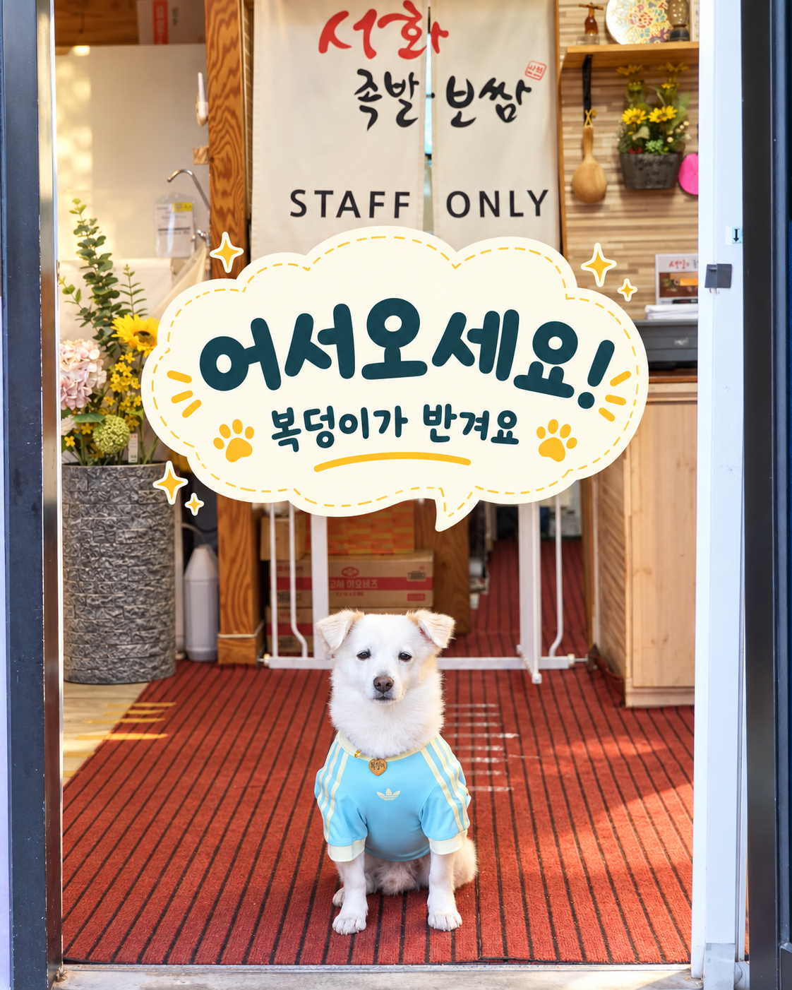 어서오세요! 문 앞에서 복덩이가 반겨요